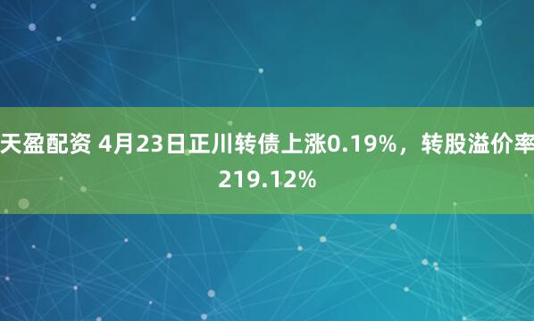 天盈配资 4月23日正川转债上涨0.19%，转股溢价率219.12%